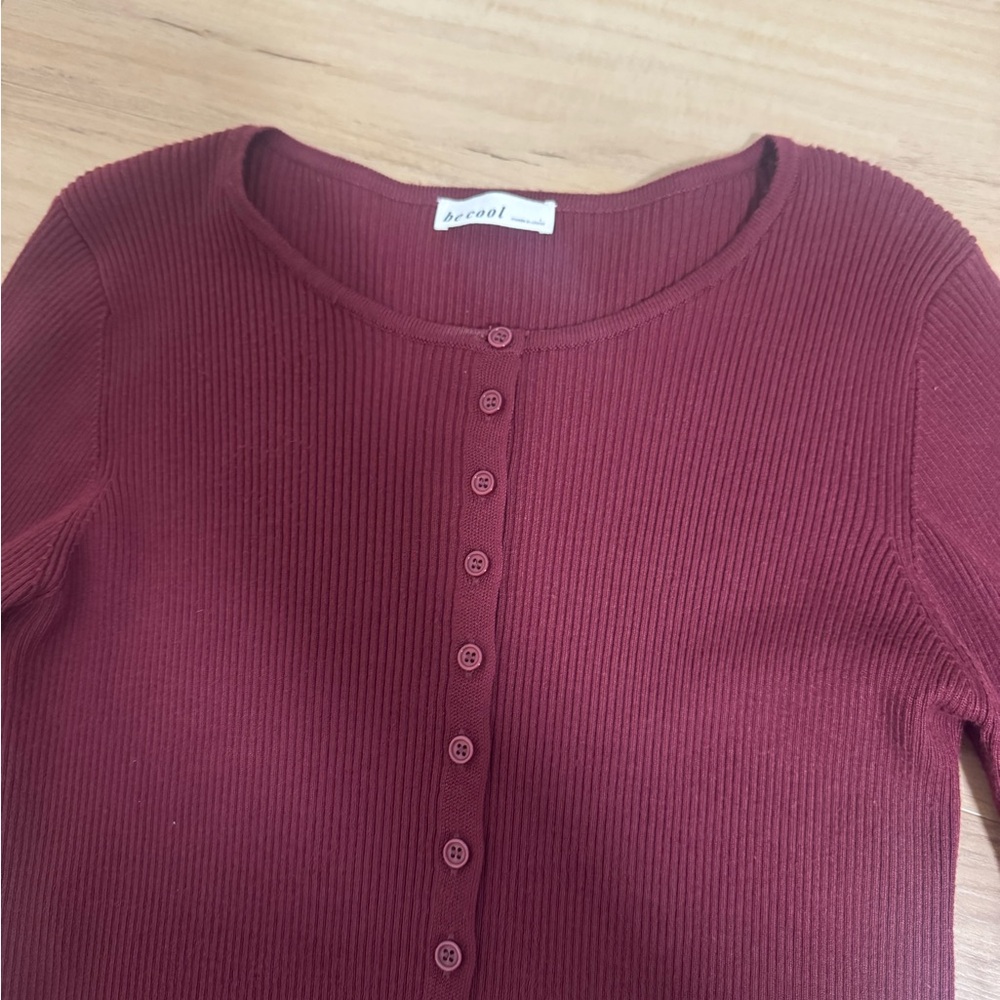 Ribbed Burgandy Button Down Sweater - image 4